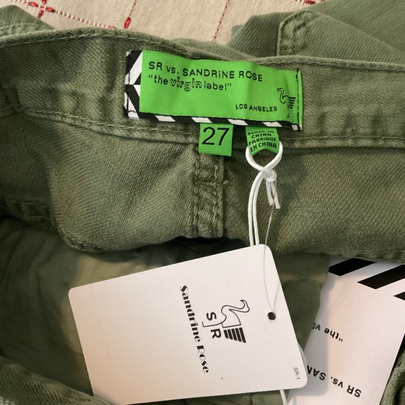 Sandrine Rose FREE PEOPLE Bermuda Shorts Army Green Cotton & Linen Denim Sz 27 - Picture 5 of 8